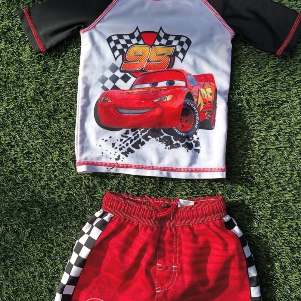 Kids Cars Themed Red and Black Swim Set